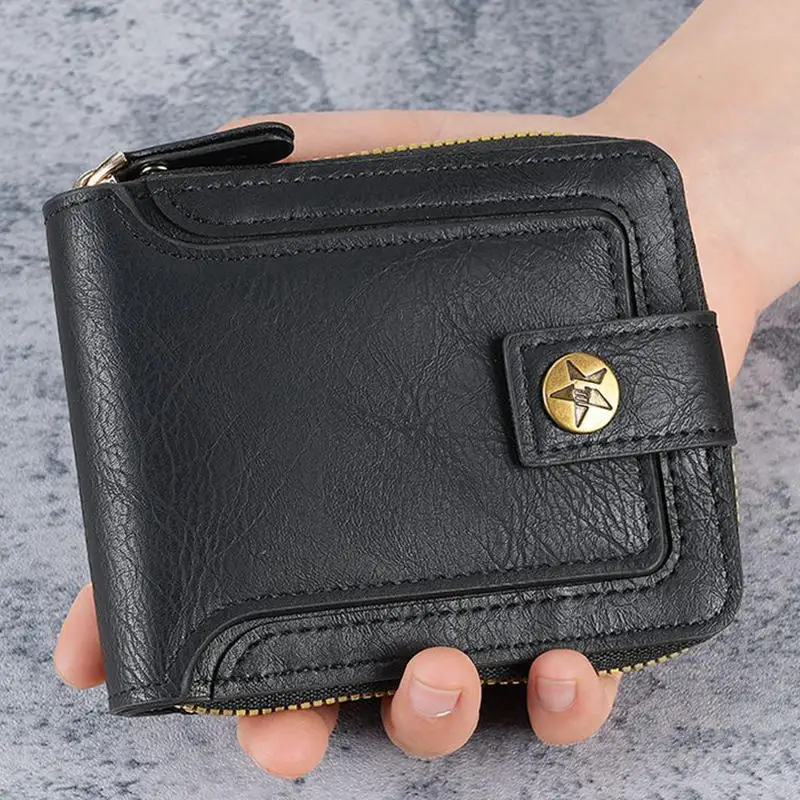 Monedero con cremallera de PU para hombre – cartera corta horizontal - imagen 4