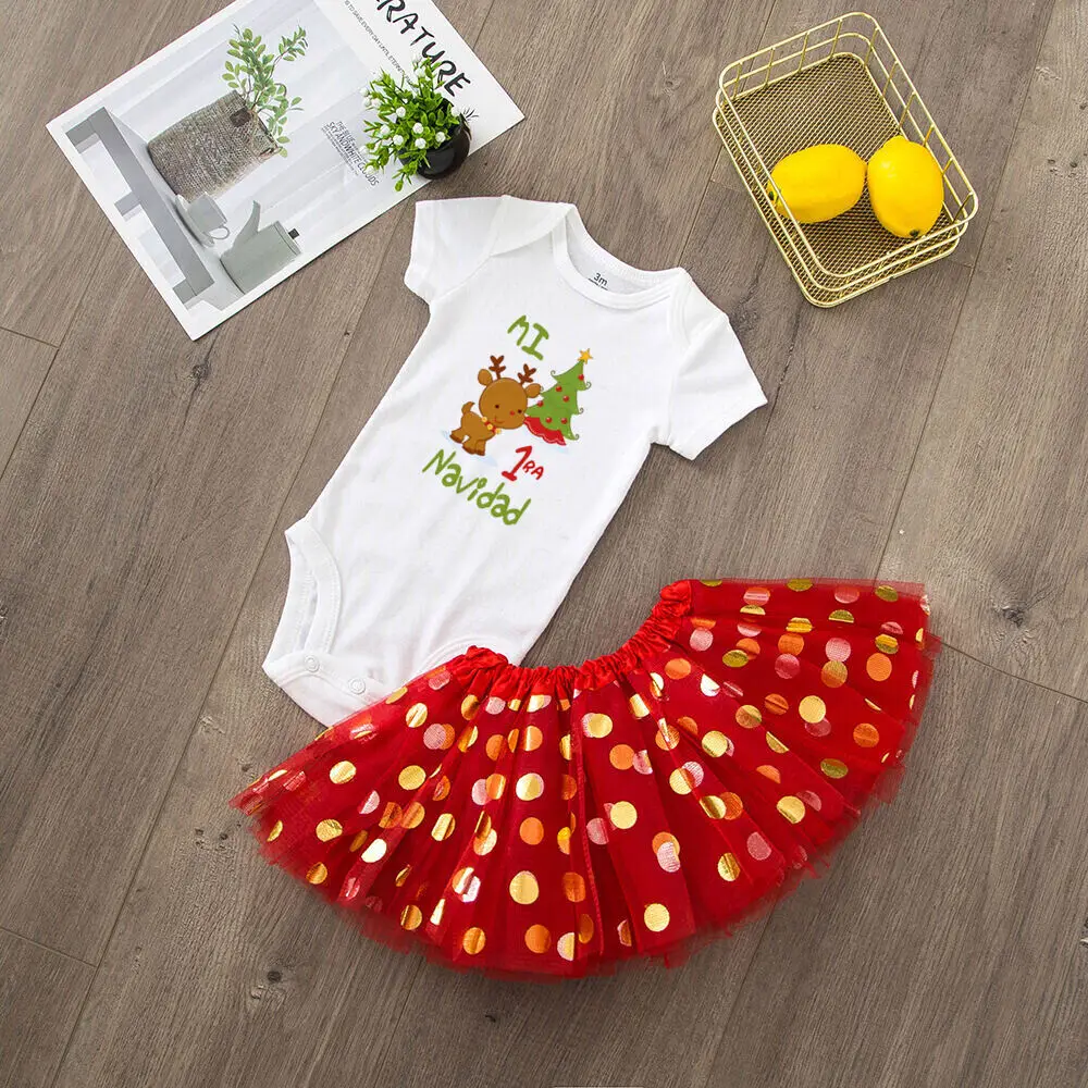 Ropa de Navidad para bebé: mono con ciervos y falda tutú, cómodo - imagen 2