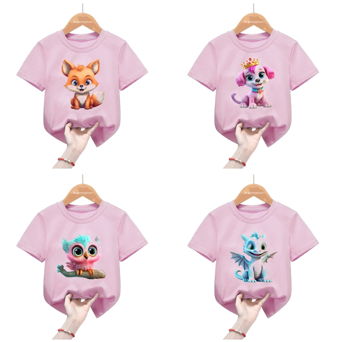 Camiseta infantil manga corta rosa con estampado de animales - imagen 3