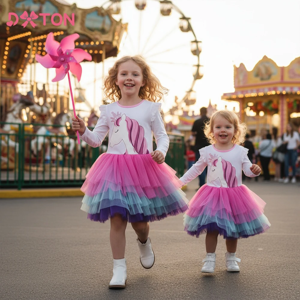 DXTON vestido niña de malla en capas blanco para otoño