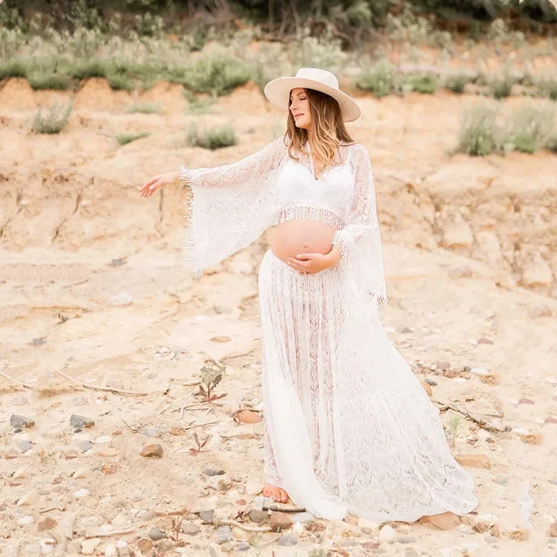 Vestido de encaje bohemio hasta el suelo para embarazada