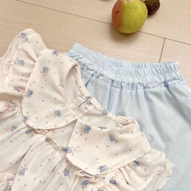 Traje de verano para niña con chaleco y pantalón corto floral - imagen 4