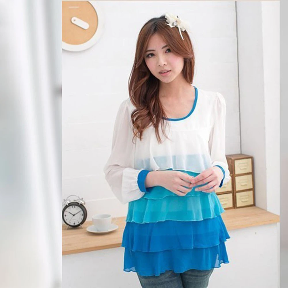 Blusa de lactancia manga larga con modal y chifón suave - imagen 3