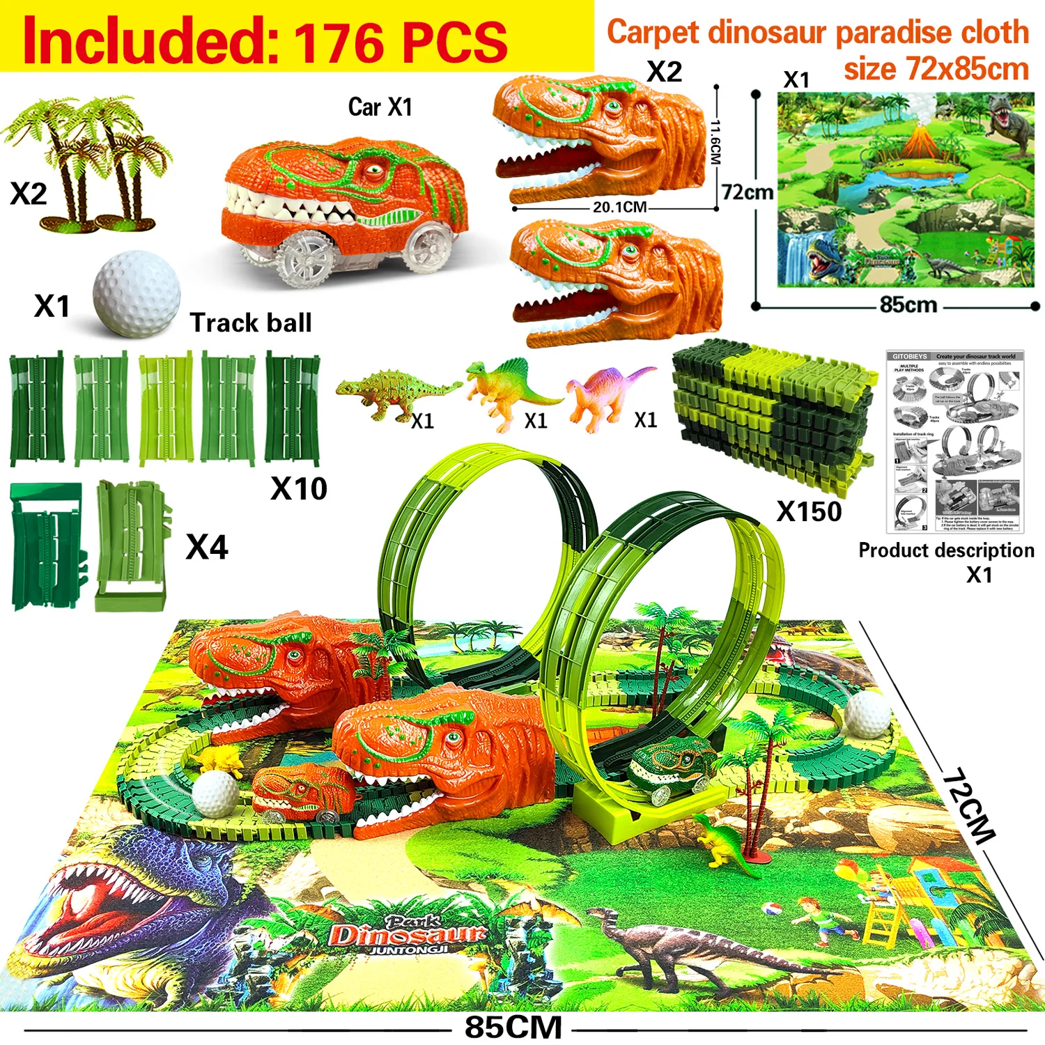 Dinosaurios de colores en pista