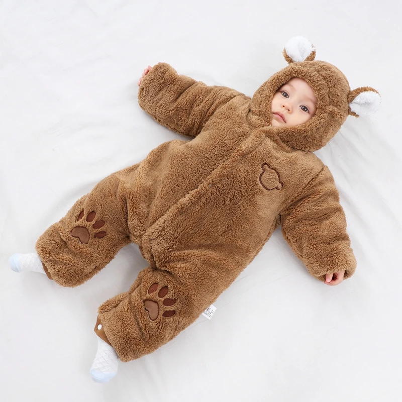 Pelele de invierno con orejas para bebé – Algodón suave 0-24 meses