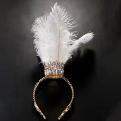 Diadema reina de carnaval con plumas blancas y cristal geométrico