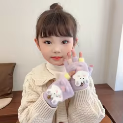 Guantes de invierno forro suave piel de conejo para niños