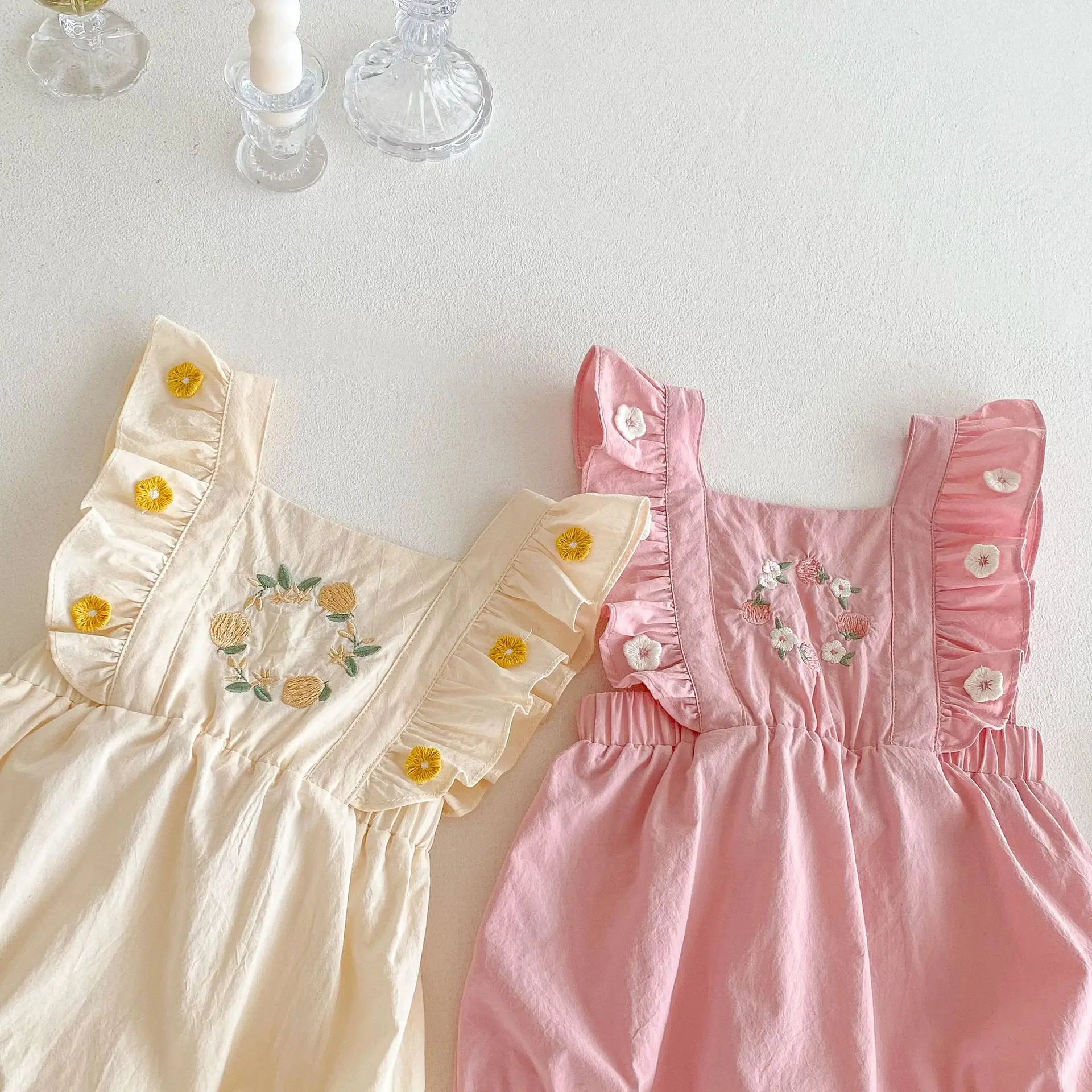 Traje de bebé bordado floral con mangas voladoras, para gatear - imagen 2