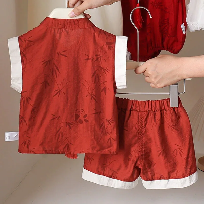 Conjunto de verano bebé con camiseta sin mangas y shorts panda - imagen 2