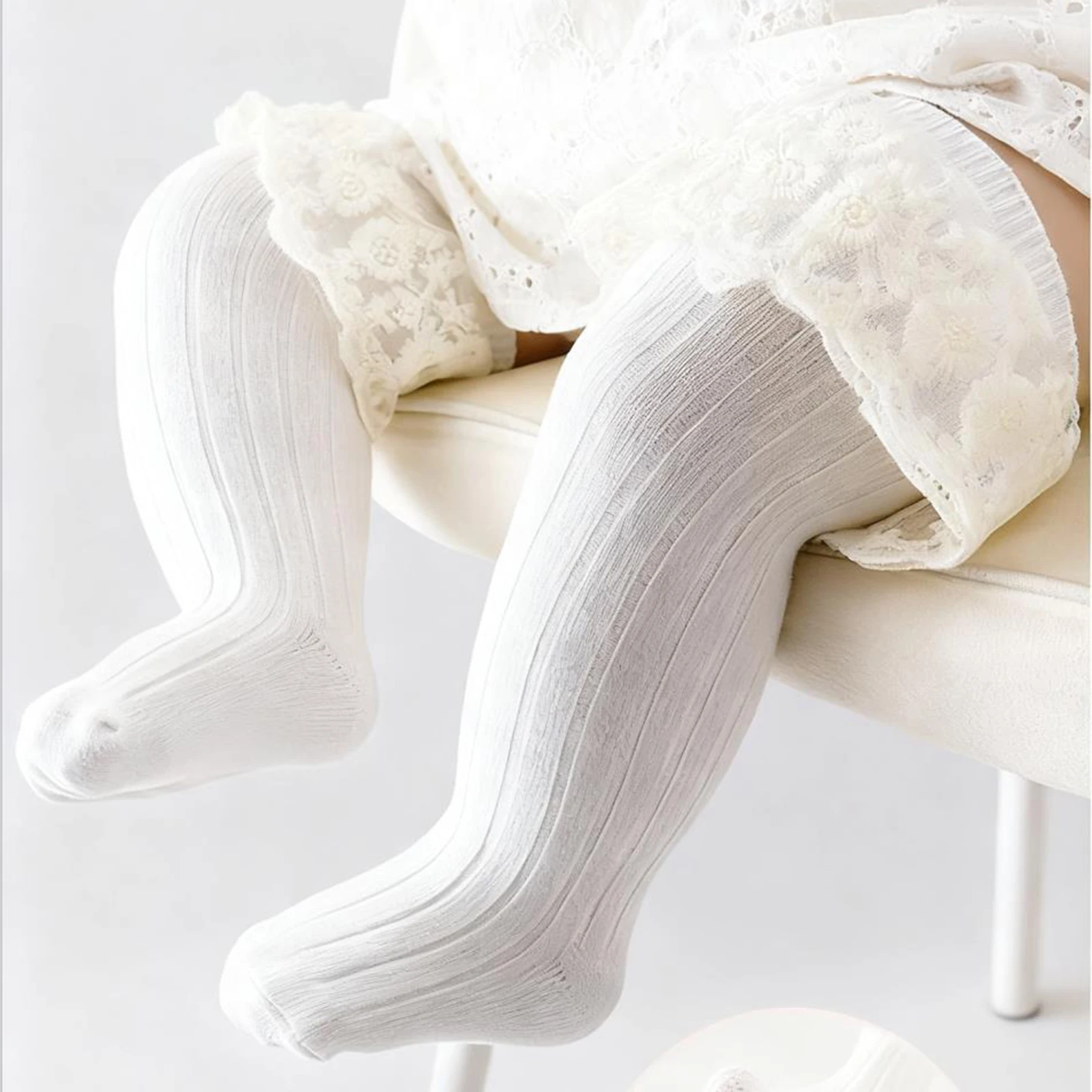 Tregren calcetines hasta la rodilla niña algodón con encaje
