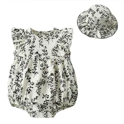 Mono de verano sin mangas para bebé niña con flores y sombrero