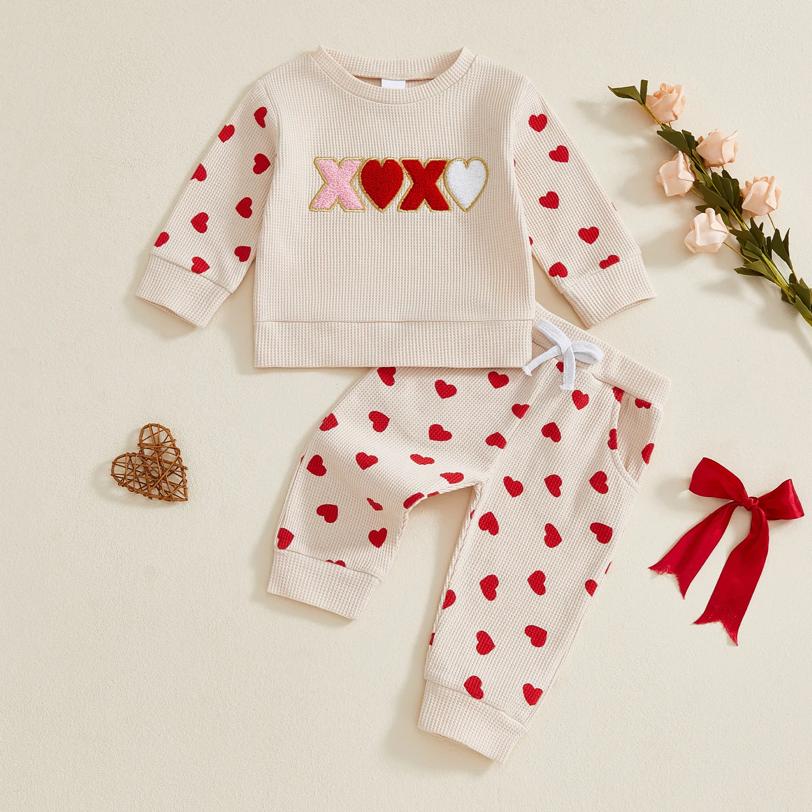 ViSgogo Conjunto San Valentín para niña con bordado de corazones - imagen 3