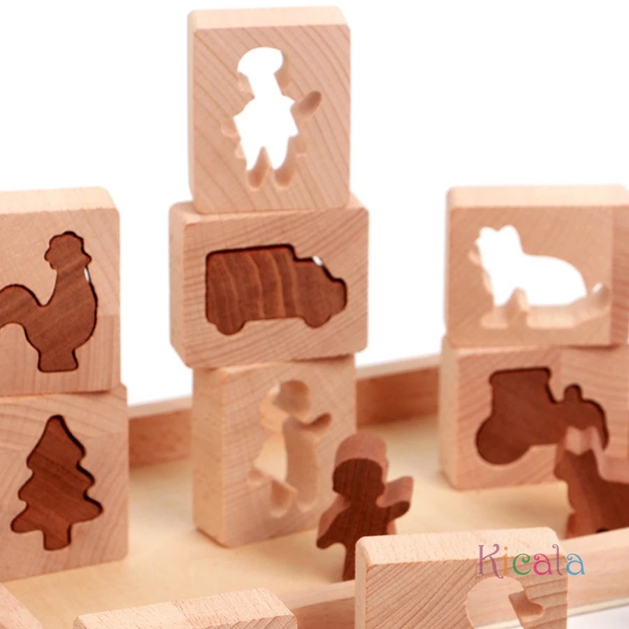 Puzzle Montessori de bloques de madera con animales para emparejar - imagen 2