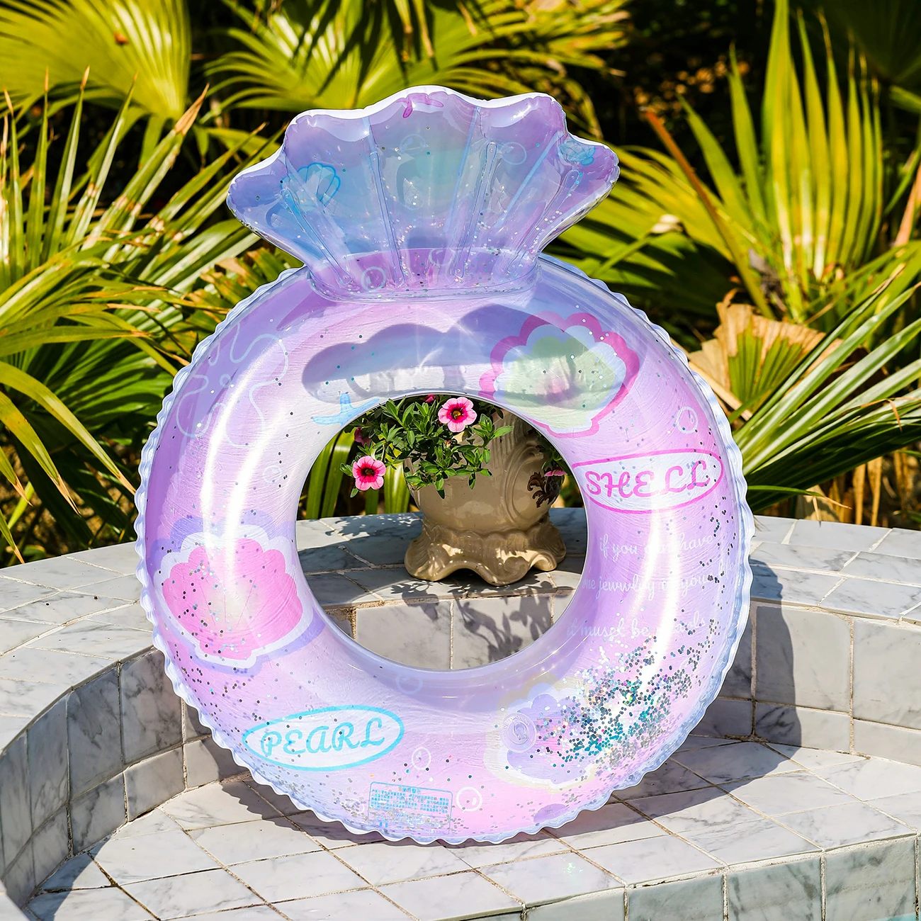 Flotador de piscina concha transparente para bebé con asiento - imagen 5