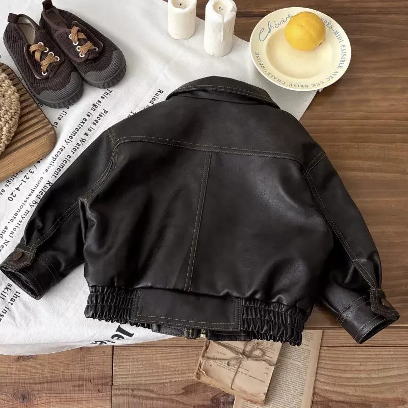Chaqueta de piel sintética para niños estilo retro de otoño - imagen 3
