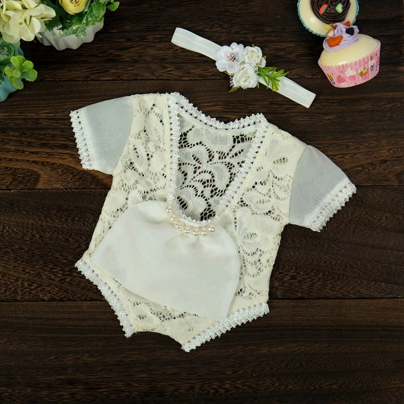 Conjunto de fotografía recién nacido encaje con diadema - imagen 3