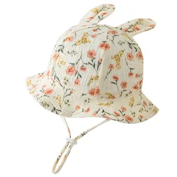 Sombrero bebé algodón con orejas de conejo y protección solar