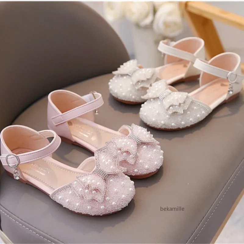 Sandalias planas estilo princesa con perlas para niñas y adolescentes - imagen 4