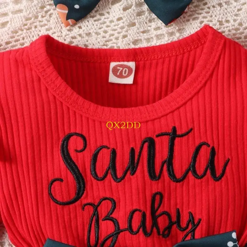 QX2D Mono navideño para bebé con volantes y diadema lazo roja - imagen 5
