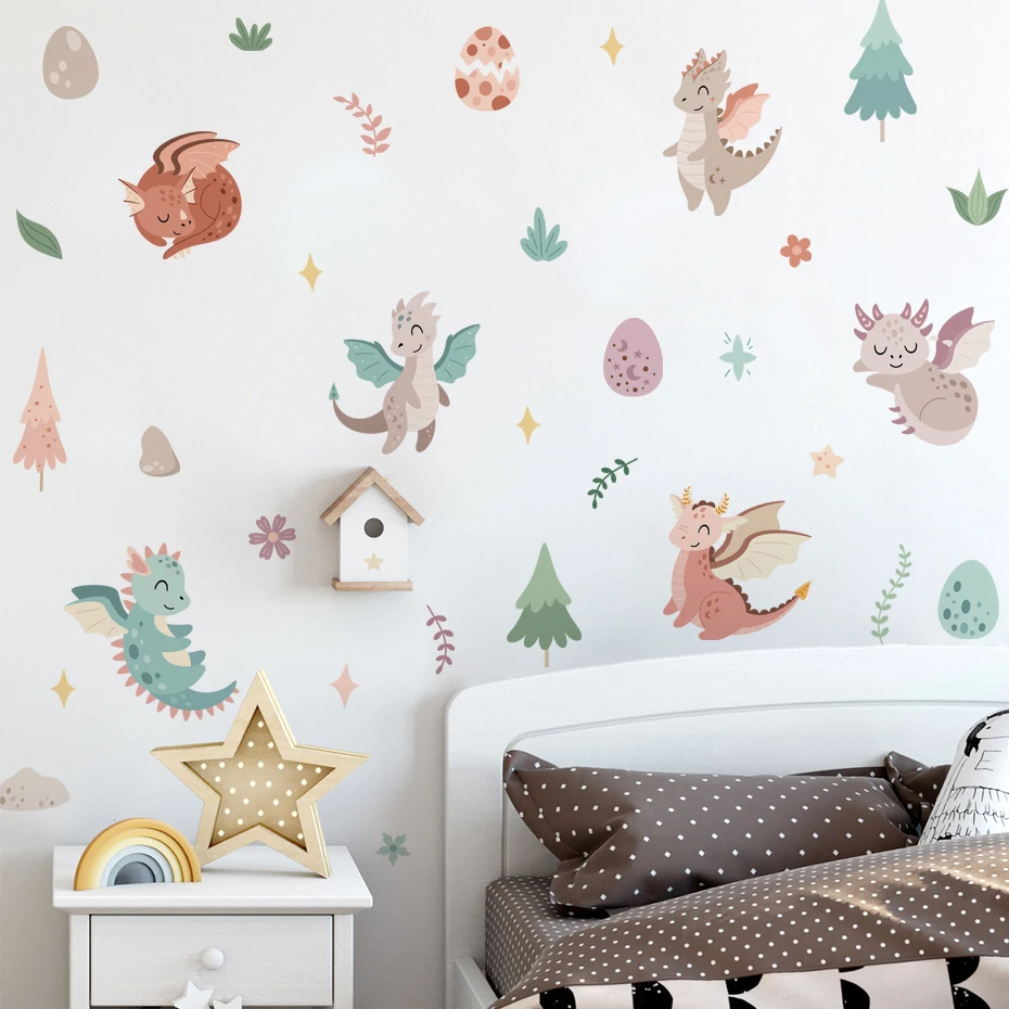 Pegatinas de pared infantiles de dinosaurios y dragones acuarela - imagen 2