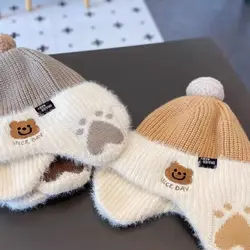Gorro de lana con orejeras para bebé, cálido y suave de invierno