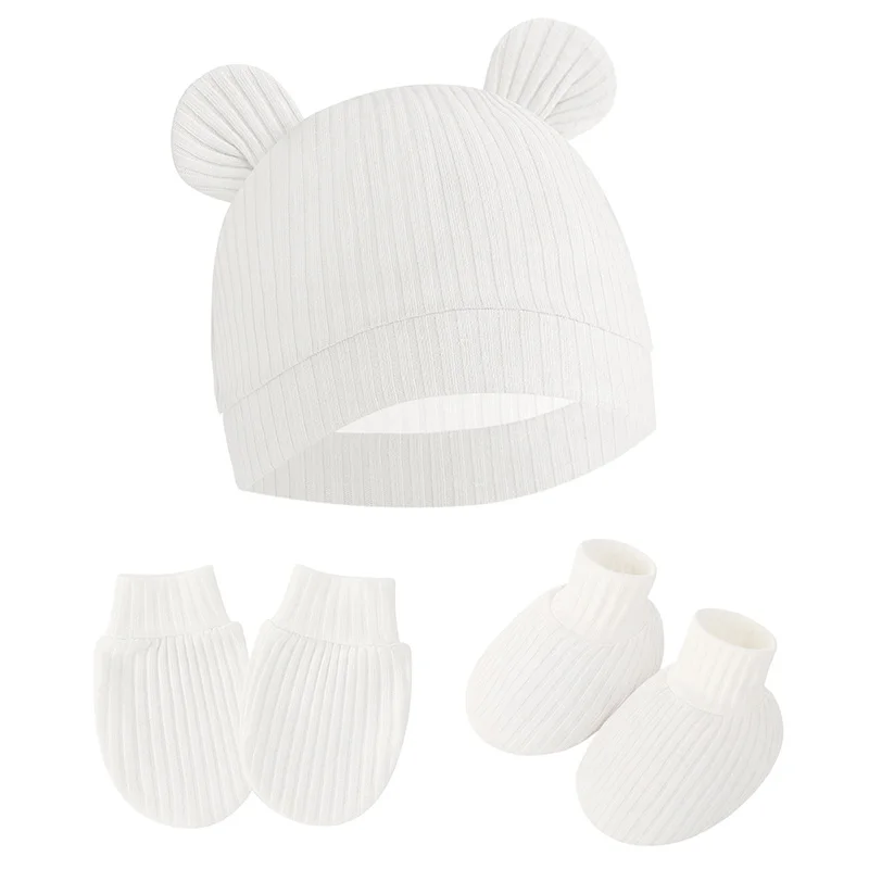 Gorro bebé antirrayado con manoplas y cubrepiés de algodón a rayas - imagen 4