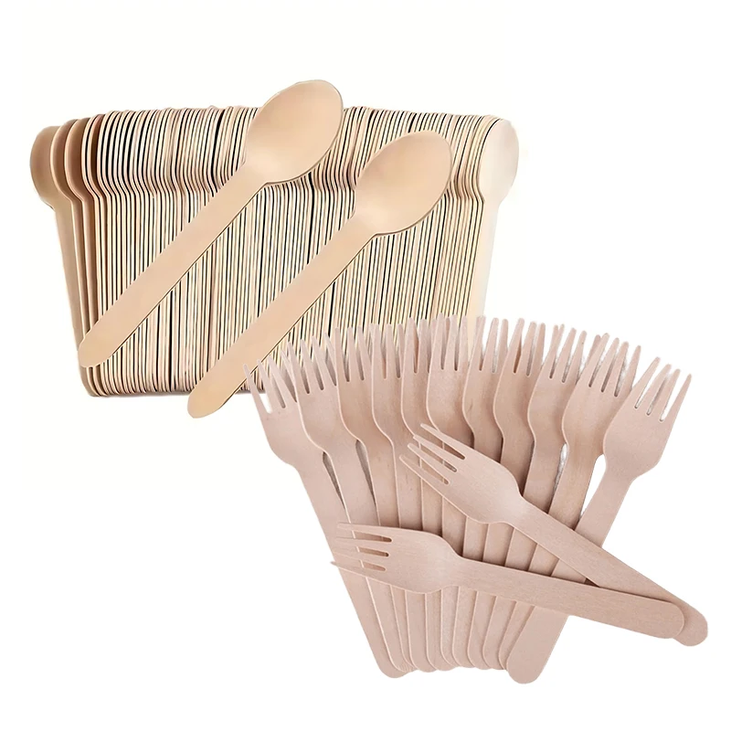 ZYF cubiertos de madera desechables para merienda campestre y fiestas