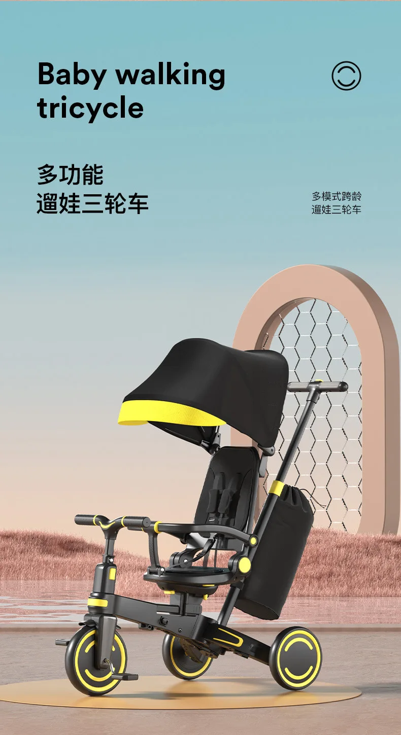 Kinderpedaaldriewieler plegable con protección solar