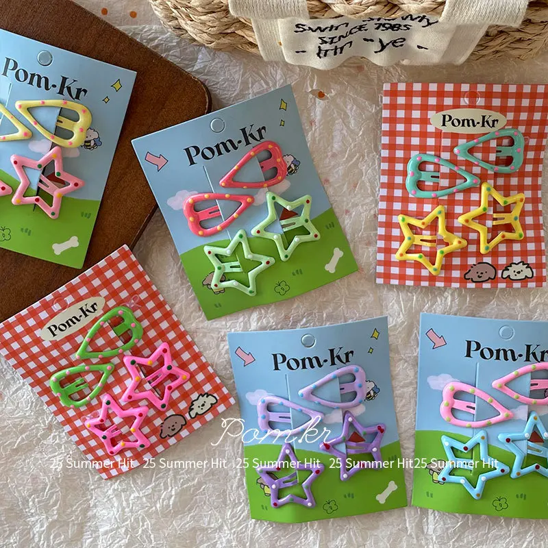 Pinzas para el pelo de bebé con corazón, estrellas y lunares dulces