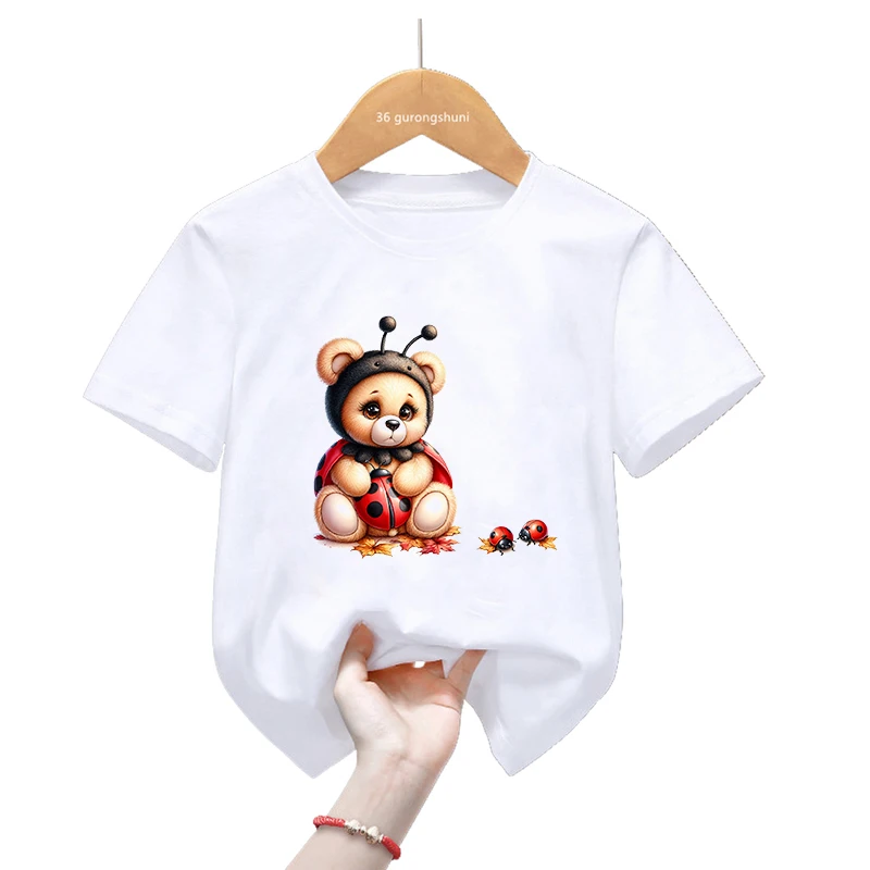 Camiseta infantil manga corta mariquita y oso estilo kawaii Harajuku - imagen 5