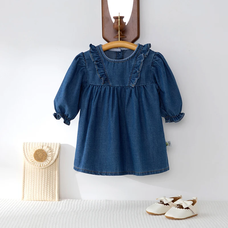 Vestido vaquero manga larga bebé niña suave algodón primavera otoño - imagen 3