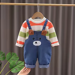 Conjunto 2 piezas bebé primavera-otoño: camiseta a rayas y mono