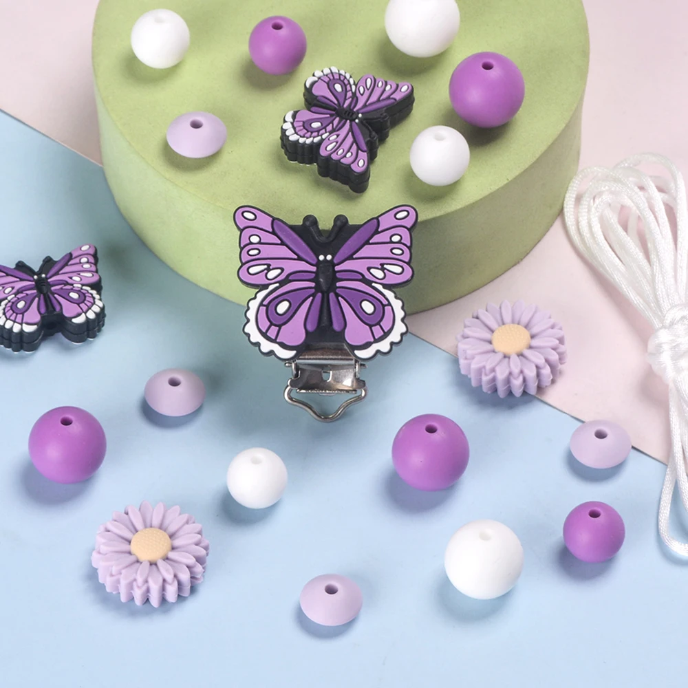 LOFCA collar de dentición con silicona: cuentas mariposa y flores - imagen 3