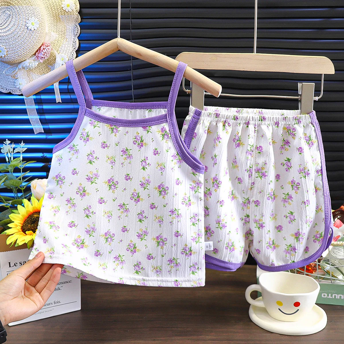 Conjunto de pantalones cortos verano para niña floral transpirable - imagen 3