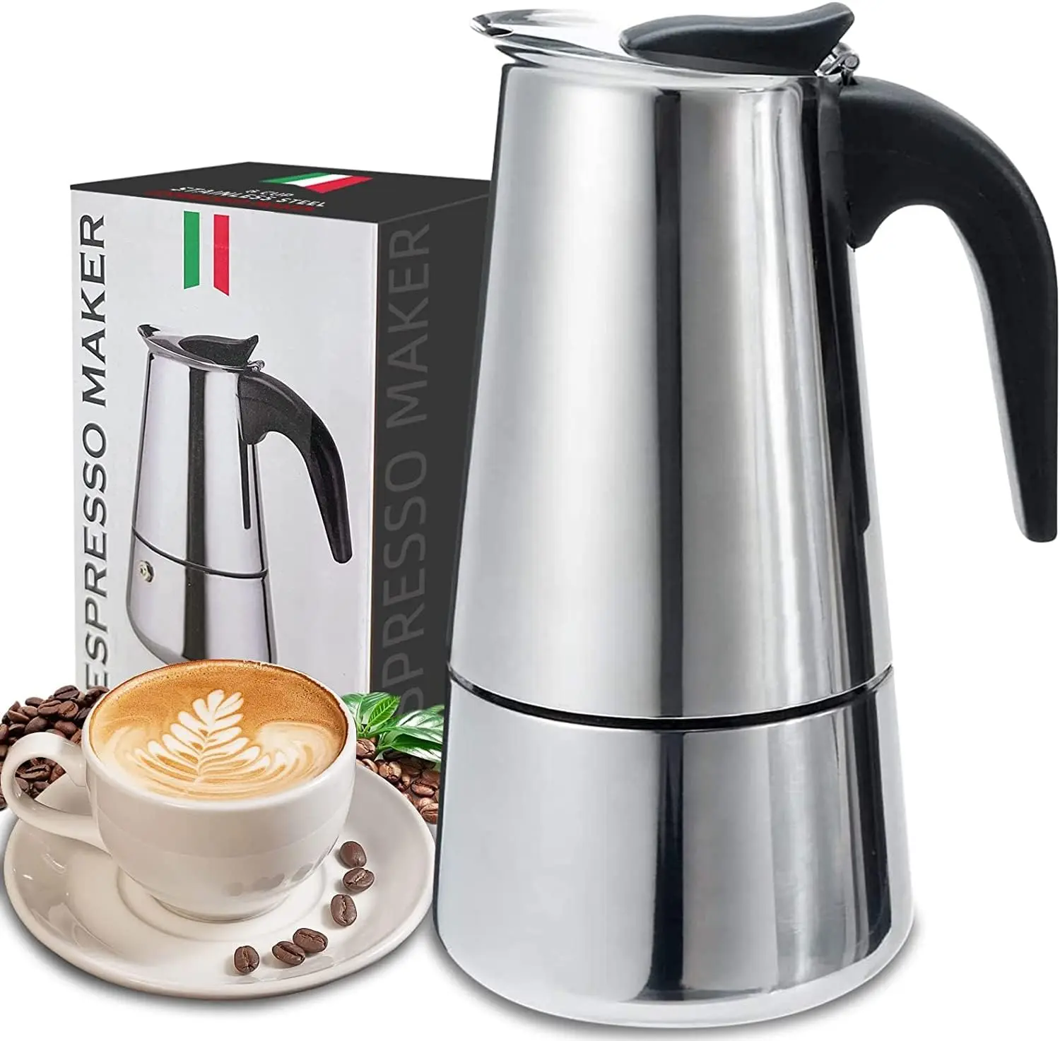 Cafetera moka para estufa 4/6/9 tazas – espresso en casa aluminio - imagen 4