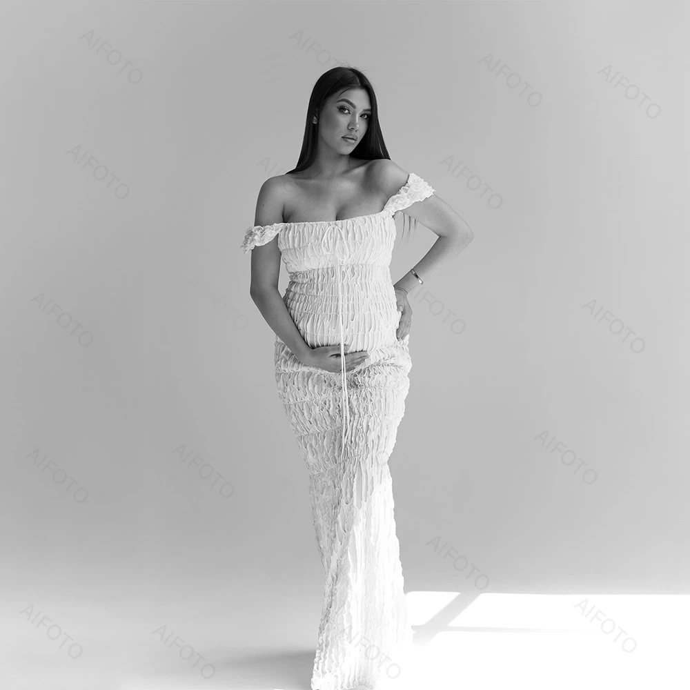 Vestido de embarazo para fotos: favorecedor plisado maxi falda - imagen 2