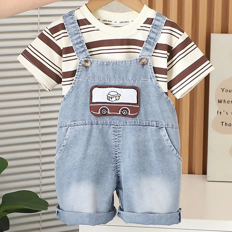 Conjunto verano bebé: top rayas + pants mezclilla para niño - imagen 2