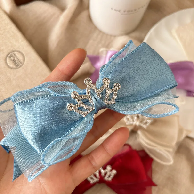 Pinza pelo princesa niñas – Lazo satinado 3D dulce corona hada europea - imagen 5