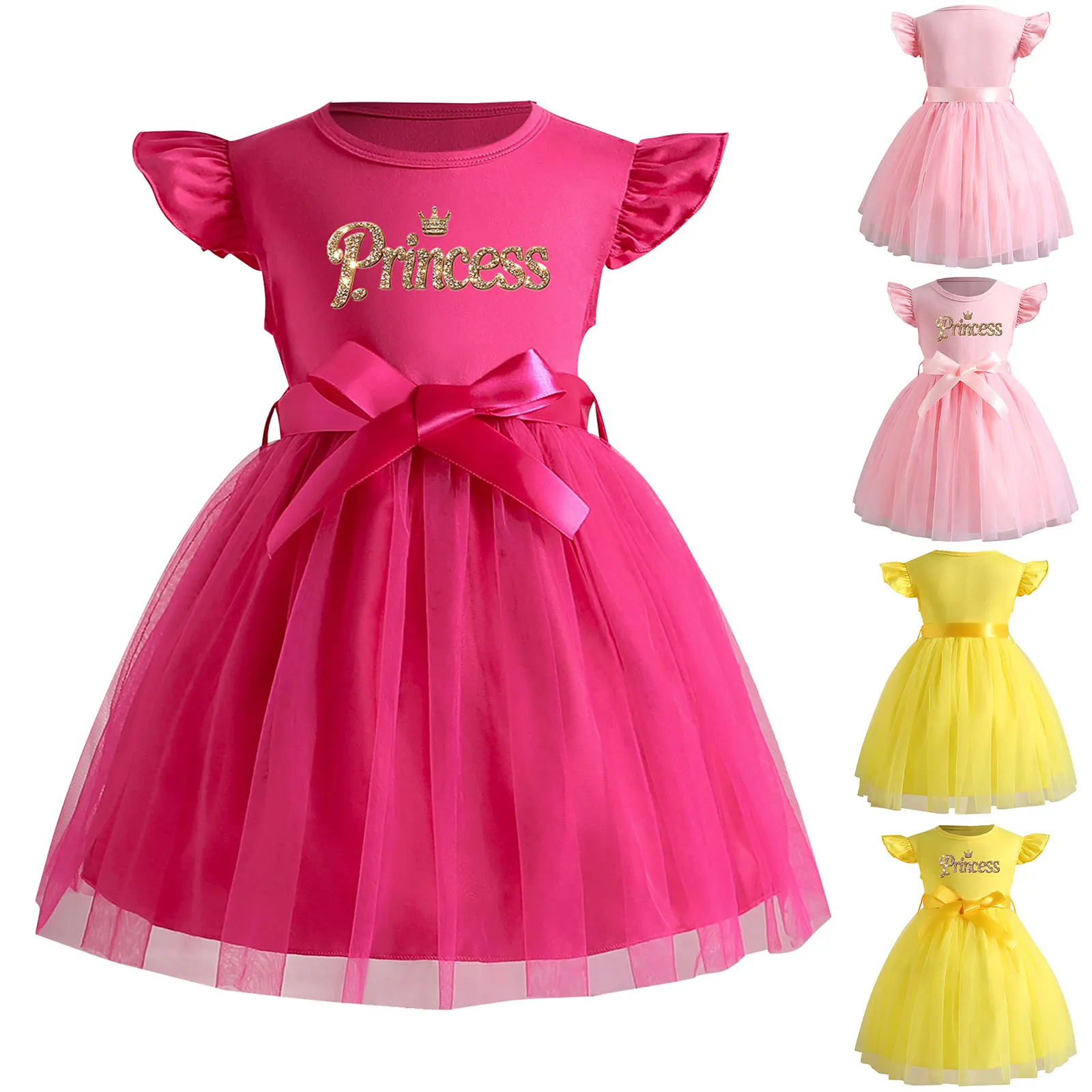 Vestido de princesa de verano con tul y mangas voladoras