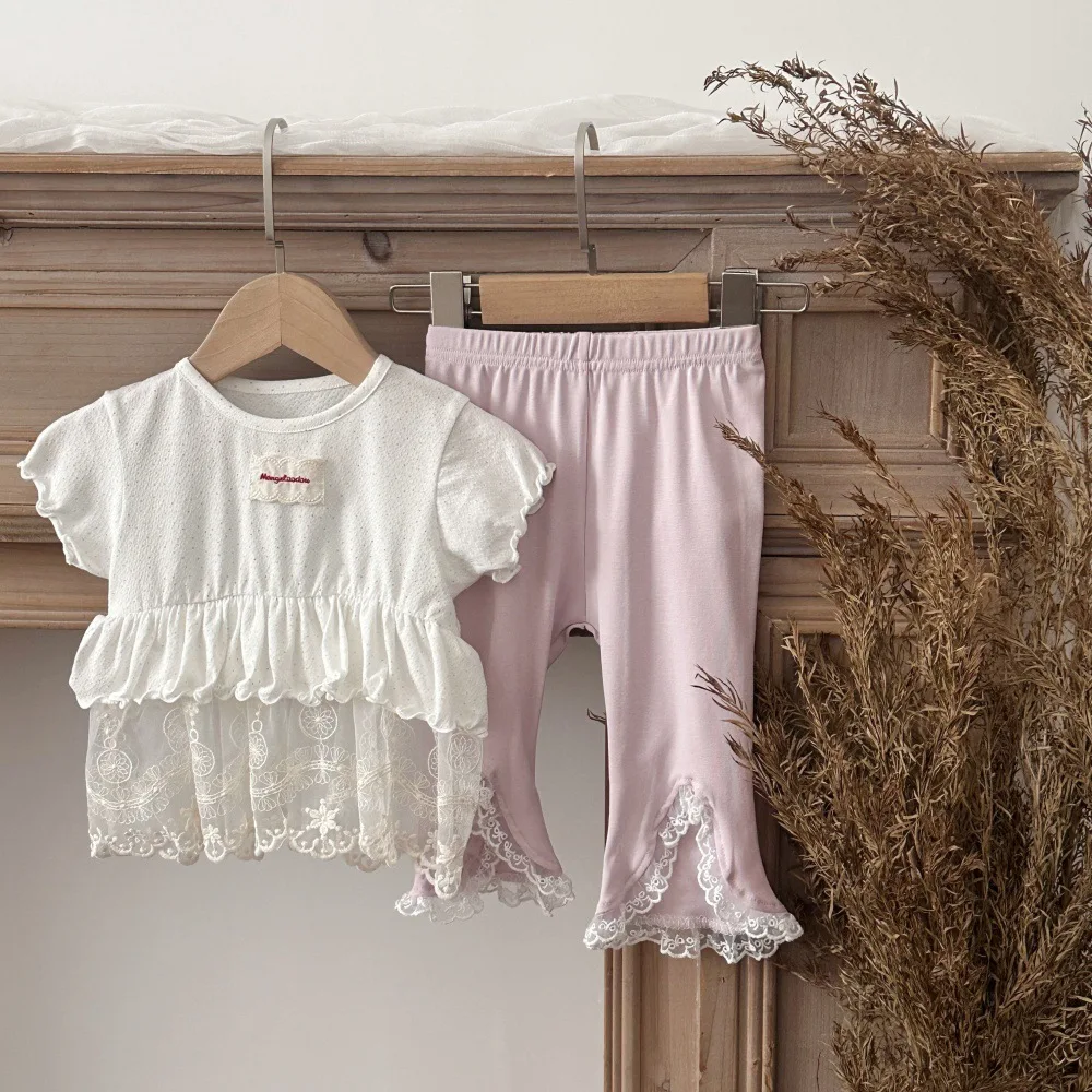 MILANCEL Camiseta de bebé verano para niña con encaje floral - imagen 3