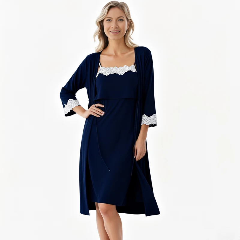 Pijama de lactancia posparto con encaje para primavera y otoño - imagen 5