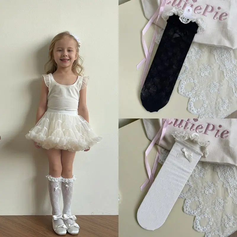 Calcetines altos retro jacquard finos transpirables para niños y niñas