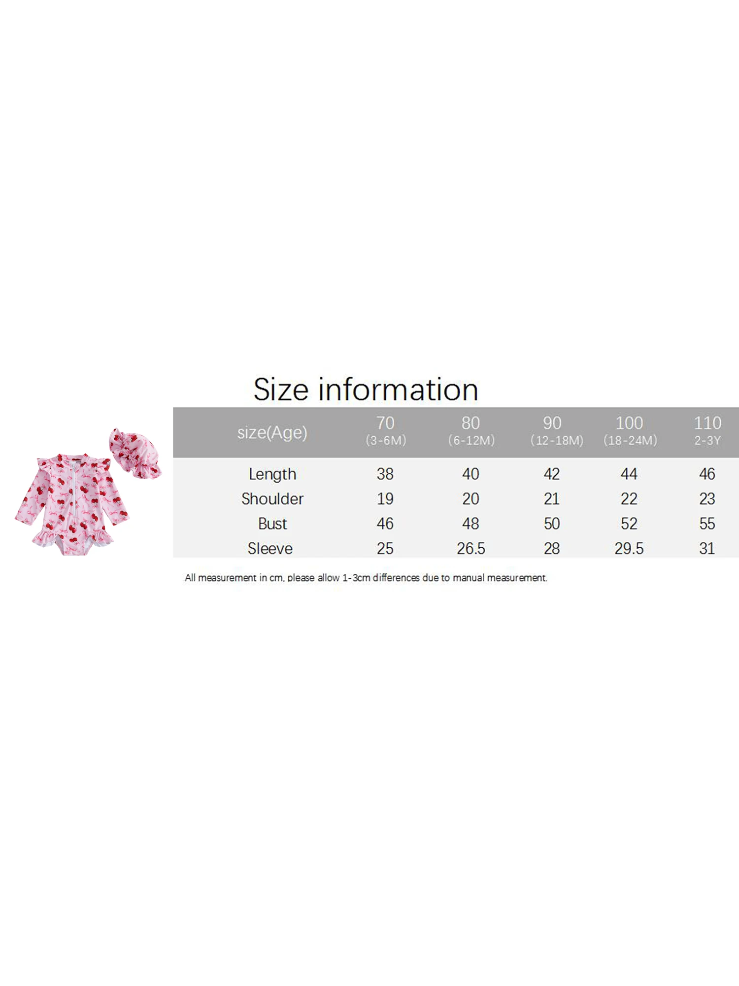 Traje de baño infantil con estampado de cereza y lazo