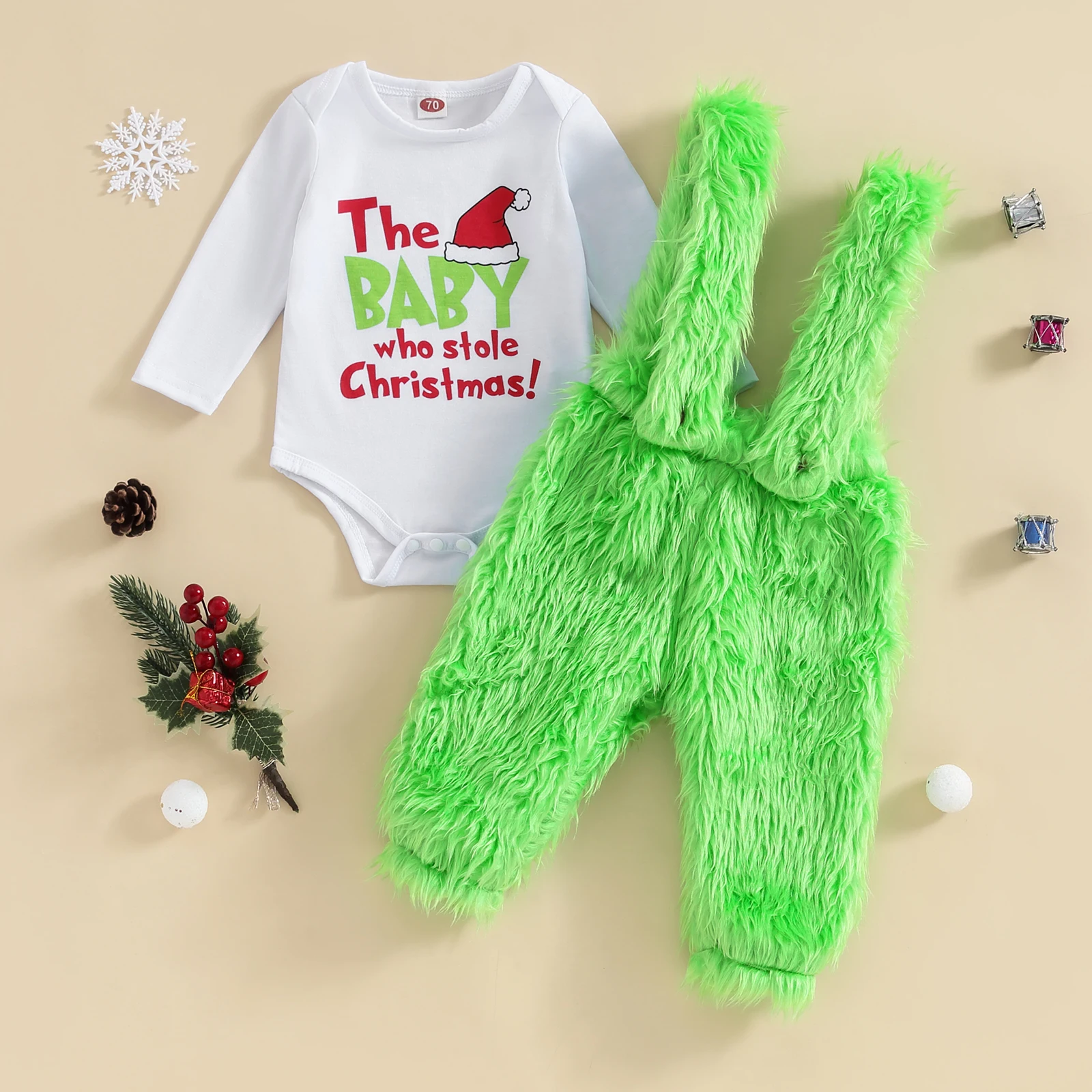 Tregren Pelele navideño de felpa para bebé con tirantes y letras - imagen 4