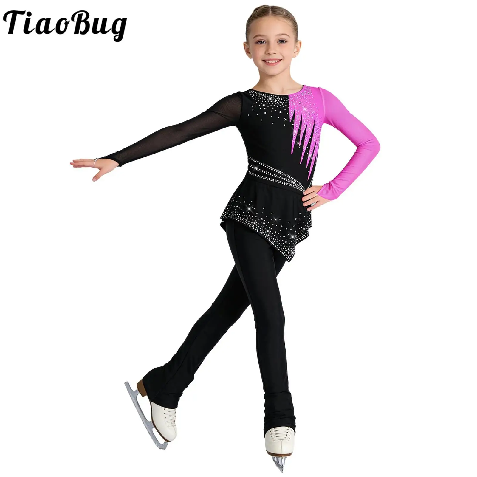 Maillot ballet con pedrería brillante, mangas largas y peplum - imagen 4