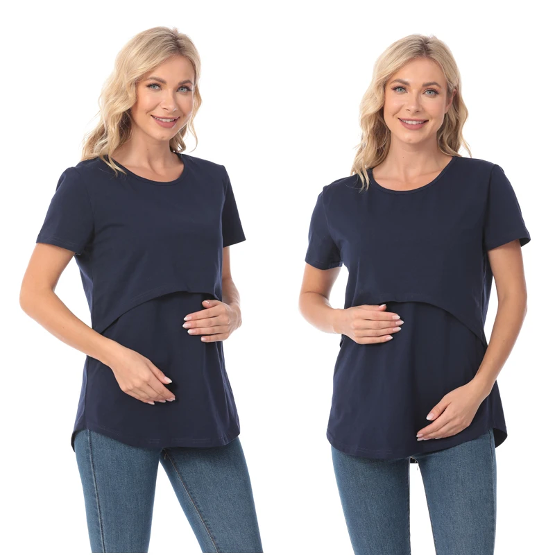 Camiseta de lactancia de algodón manga corta para embarazo y posparto