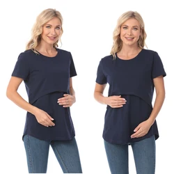 Camiseta de lactancia de algodón manga corta para embarazo y posparto