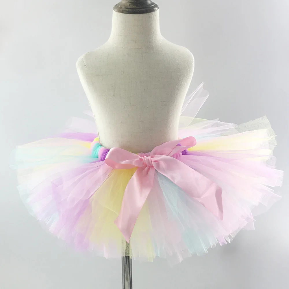 Falda tutu arcoíris para niña con lazo de tul suave y cómodo - imagen 3