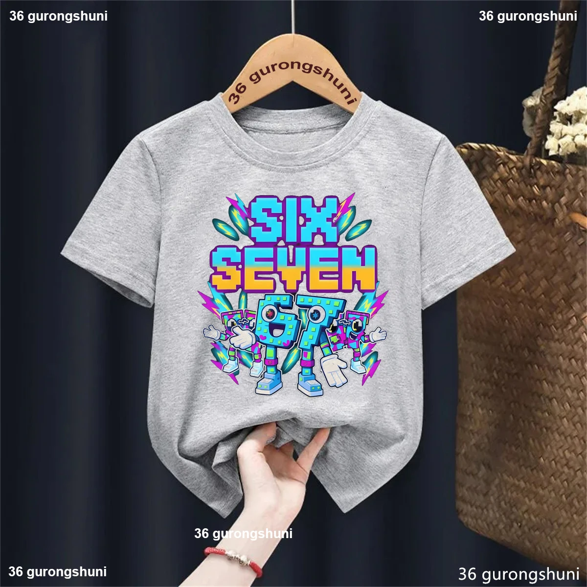 Camiseta estampada Brainrot meme con bloques, para niños y niñas - imagen 5