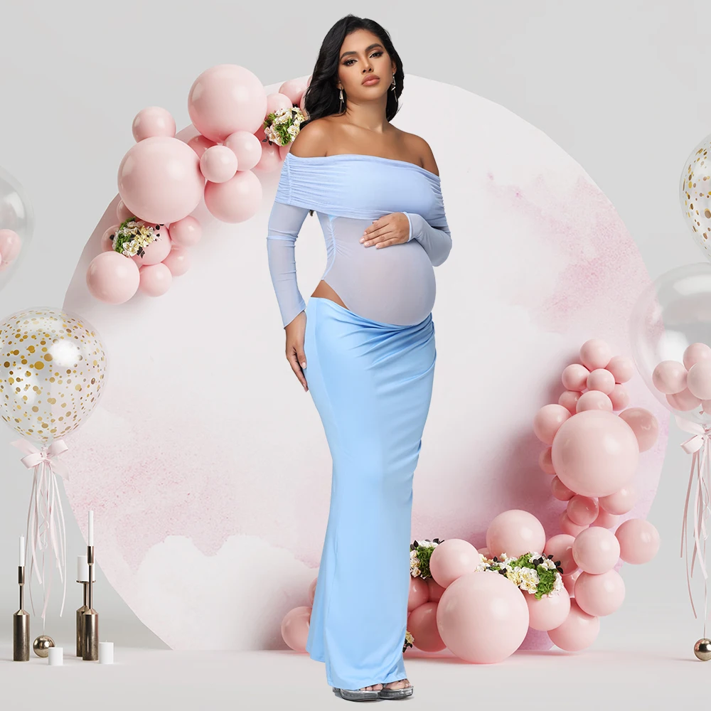 Vestido de maternidad mesh para fotos – Escote descubierto para Baby Shower - imagen 2